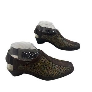 Pikolinos Womens Brown Leather Floral Laser Cut Slingback Wedge Shoes Size 37